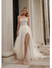 Beaded Ivory Lace Tulle Slit Enchanting Wedding Dress